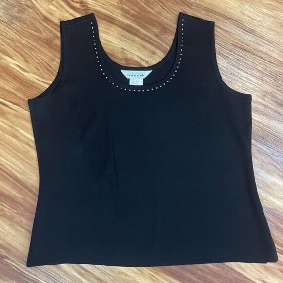 Misook Sleeveless Black Top Rhinestone Trim Large - Picture 2 of 4